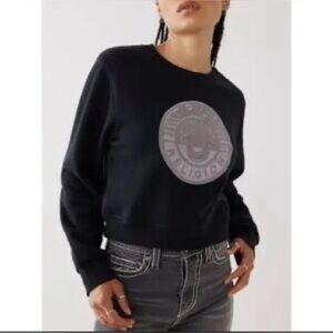 True Religion Black Crewneck Sweater with Logo